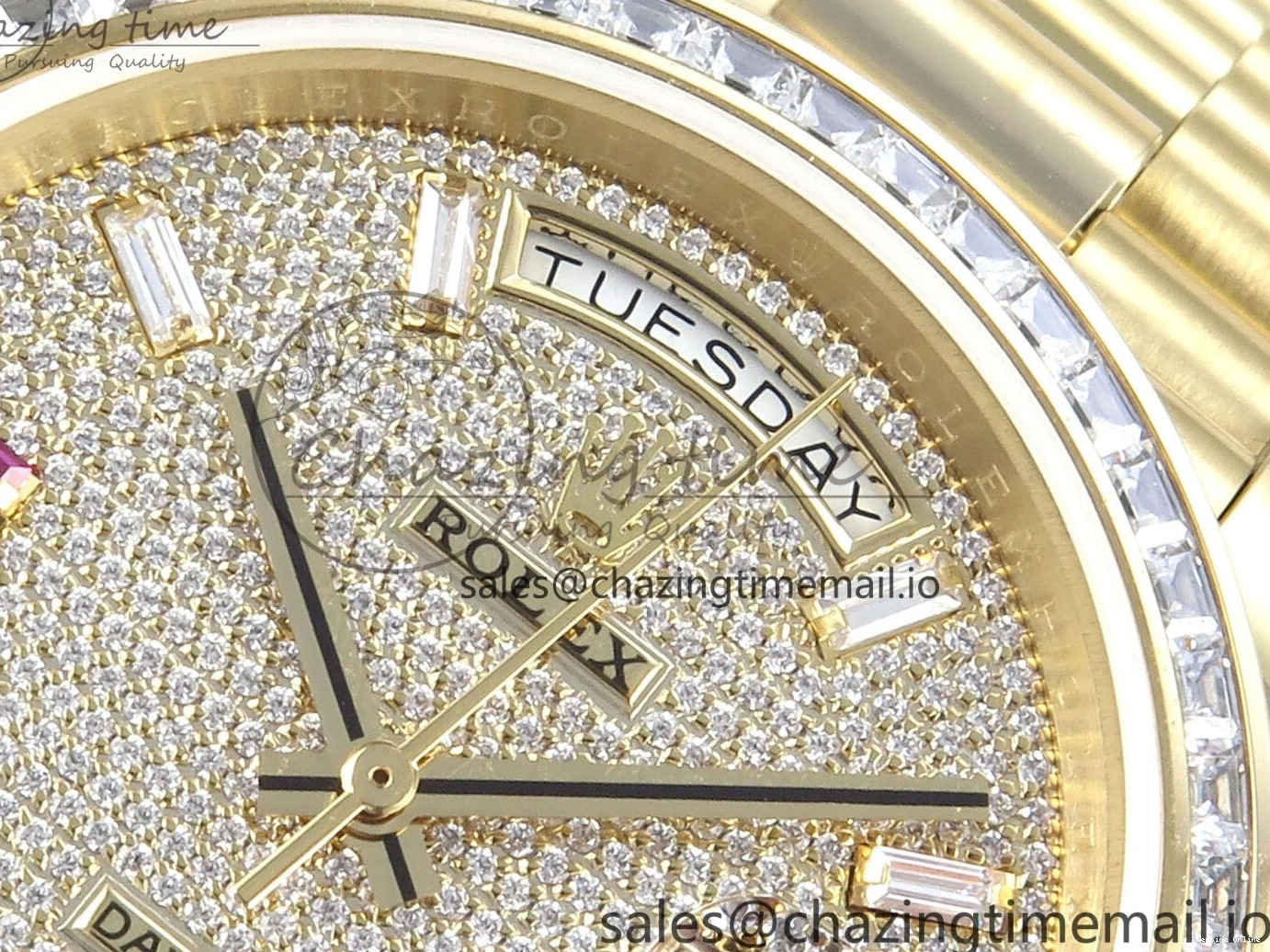 0205 DayDate 40 YG QF 1:1 Best Edition Pink Diamonds Dial Diamonds Bezel on President Bracelet A2836 V5 (Gain Weight) ZipUp 488